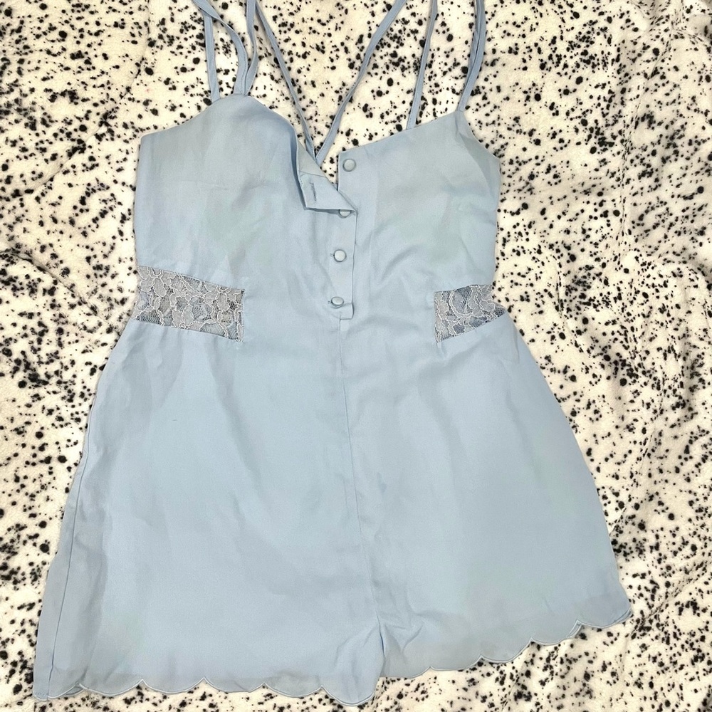 LACE SLIP DRESS SCALLOP BLUE ROMPER